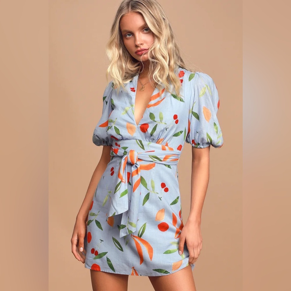 Brand New with Tag Light Blue Puff Sleeve Mini Dress